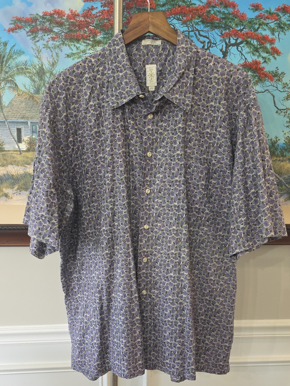 Men's Short-Sleeve Button-Down Shirt — Purple Floral Print